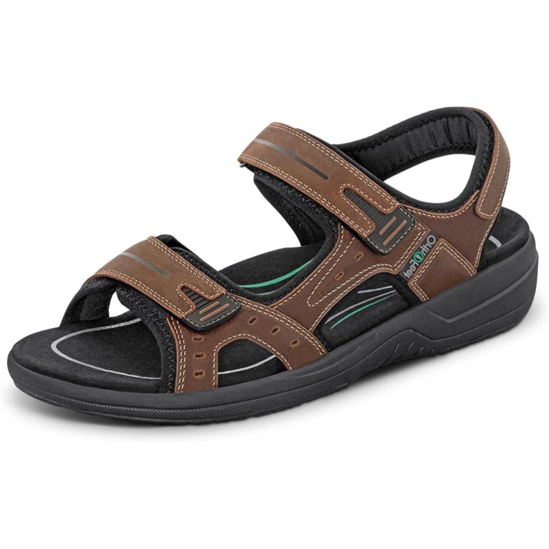 Orthofeet Men’s Orthopedic Leather Gemini Adjustable Sandals(Brown ...