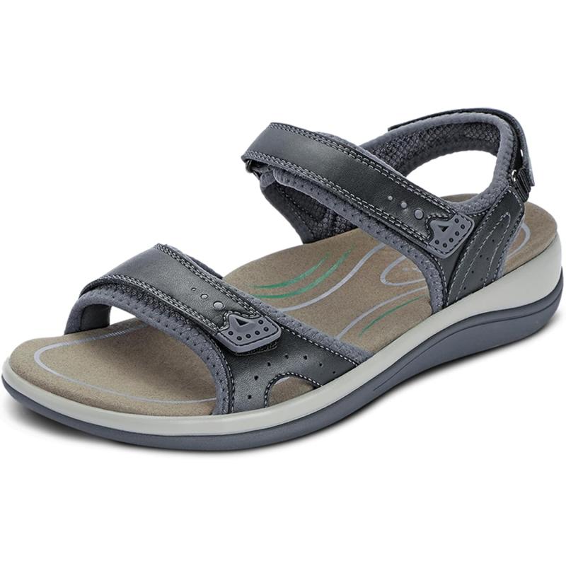 Orthofeet Women’s Orthopedic Leather Malibu Adjustable Sandals(Black ...